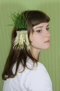 MEDIUM Feather Hairclips -  Moss + Yellow