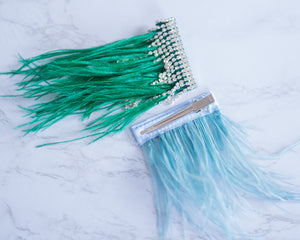 MEDIUM Feather Hairclips -  Blue + Green