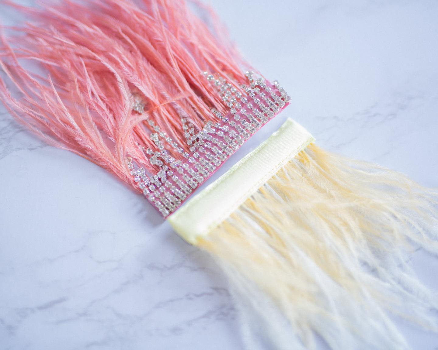 LARGE Feather Hairclips -  Yellow + Blush